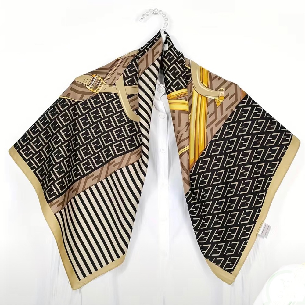 Twill  Silk like Square Scarf Bandana Geometric Print NWT Designer inspired FF